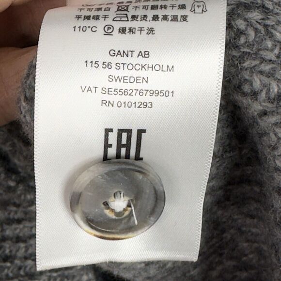 GANT Fisherman Cardigan Men 2XL Gray Lambswool Shawl Collar Grandpa Knit Sweater - Picture 10 of 15